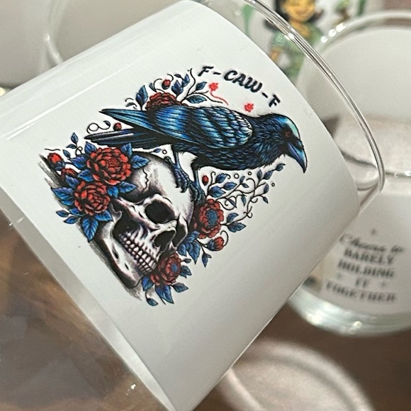 Raven Skull F-Caw-F Design Stemless Wine Glass - Picture 4 of 4